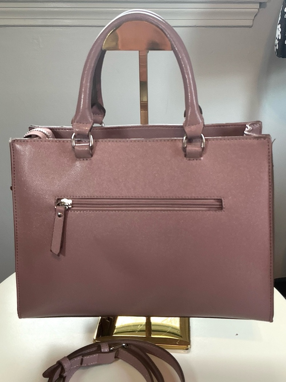 Anne Klein East/West Horsebit Satchel Crossbody Bag Rose Pink EUC - Picture 5 of 16